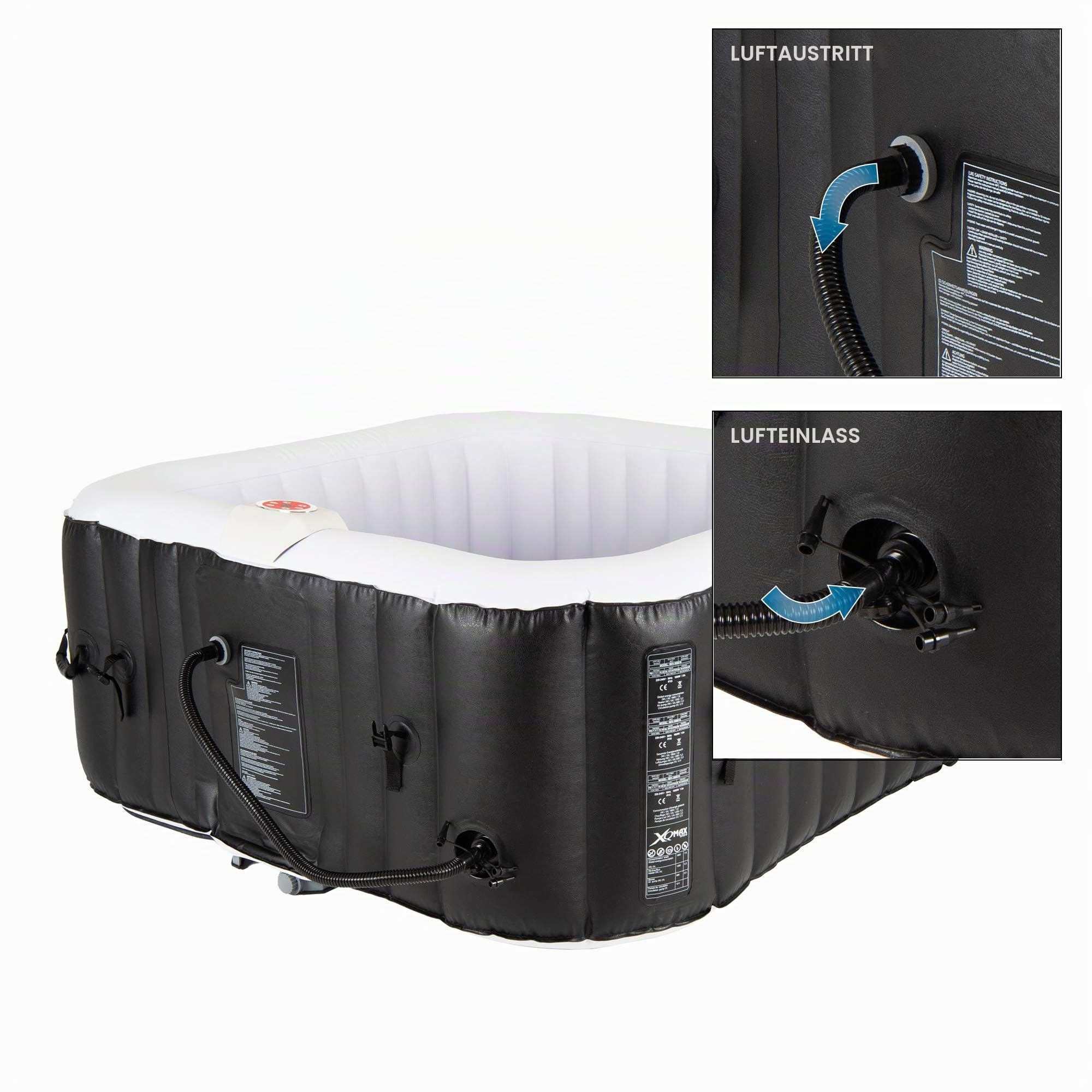 ECD Germany Whirlpool aufblasbar In-Outdoor für 4 Personen, 100 Massagedüsen, LED-Display, 150x150cm, 600 Liter, inkl. Abdeckung, Extra-Zubehör, Timer, Heizung, Spa Pool, Bubble Spa & Wellness Massage
