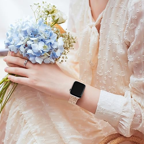 Miniatura 5 de Paquete de 3 bandas grabadas florales compatibles con Apple Watch Band para mujeres de 1.496 pulgadas, 1.575 pulgadas, 1.614 pulgadas, 1.654