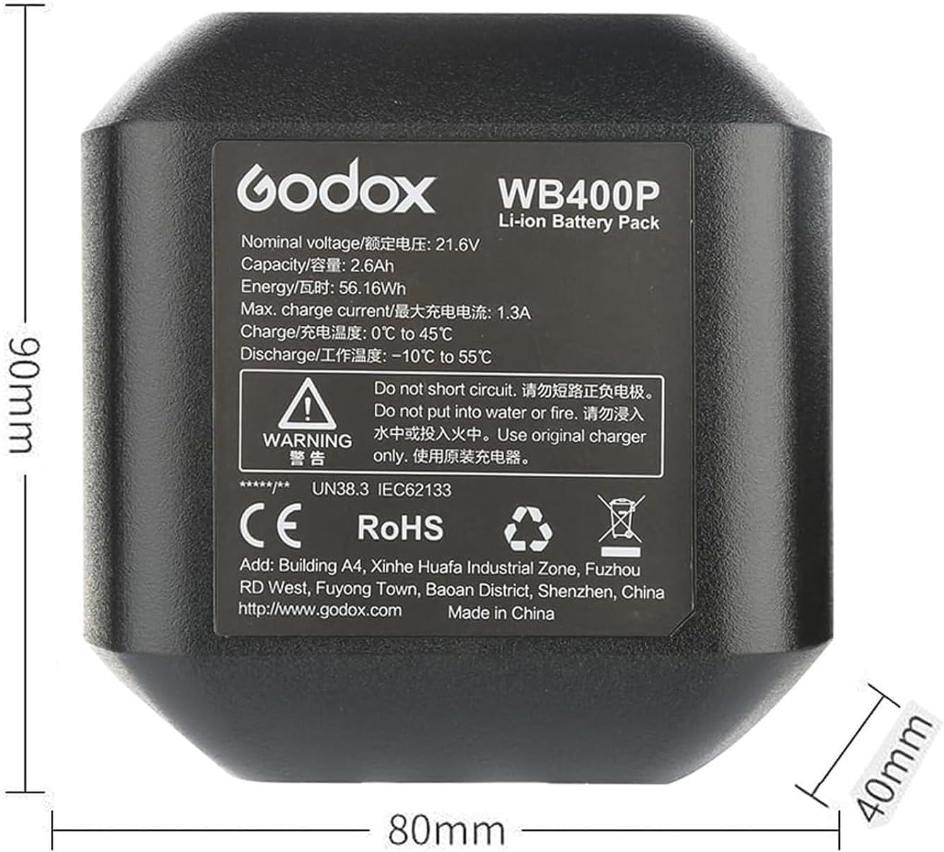 GODOX WB400P Batería de Repuesto,390 Full Power,Batería de Iones de Litio de 2600mAh 21,6V Compatible con AD400 Pro AD400Pro AD400Pro II AD400ProII Flash Estroboscópico Flash Exterior Todo en uno