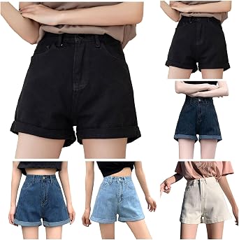Womens Jean Shorts High Waisted Trendy Summer Wide Leg Stretchy Baggy Folded Hem Y2k Girls Denim Shorts Hot Shorts