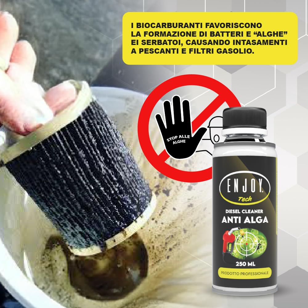 ENJOY TECH Protettore Diesel Antialga 2x250 ml | Additivo per Gasolio e Biodiesel | Previene Alghe, Muffe e Batteri nei Serbatoi | Azione Curativa e Preventiva | Made in Italy