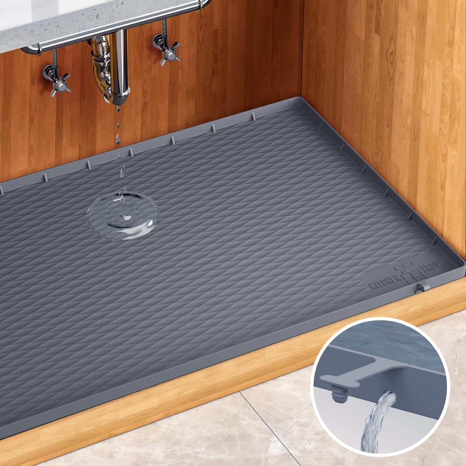 Premium Quality Under Sink Mat for Kitchen Waterproof 34" x 22" Cabinet Liner Silicone Under Sink Tray for Kitchen & Bathroom - Multi Purpose Organizers and Storage, Boot Tray Pet Food Mat