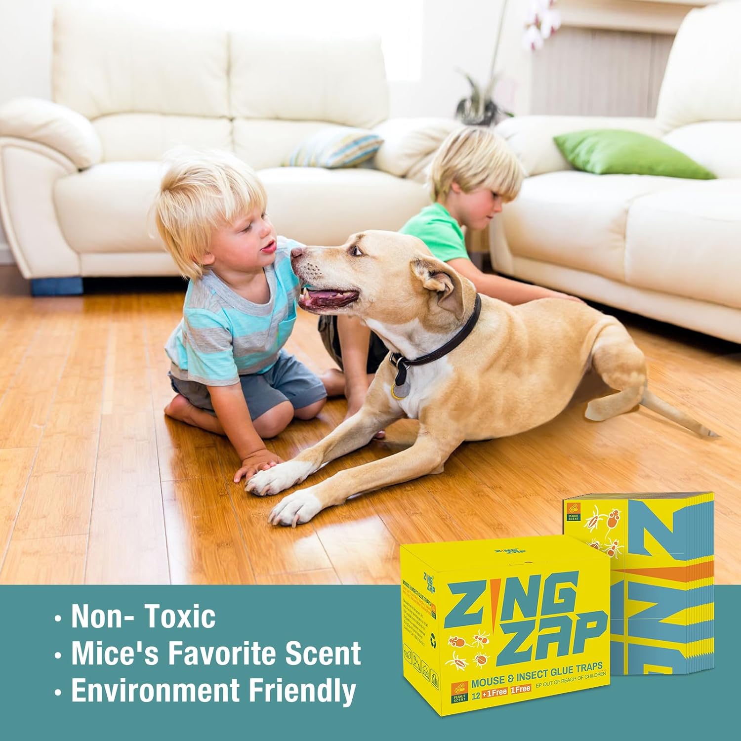 ZingZap Sticky Mouse Traps Glue Boards 13-PK, 3X Faster Catch with Built-in Peanut Scent, Extra-Heavy Fiber Glue Traps for Rats & Mice, Crawling Pests, 100% Biodegradable, Indoors Home & Commercial