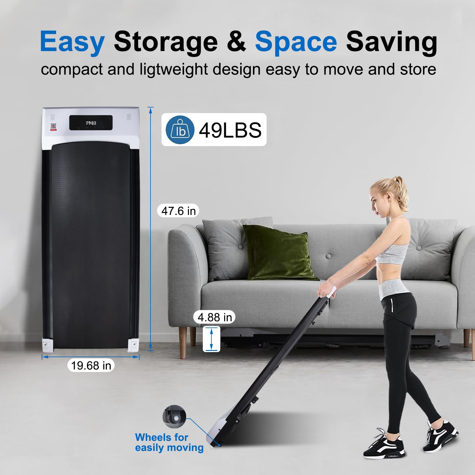 Walking Pad Treadmill Under Desk Treadmill with Incline, Portable Mini Walking Treadmills for Home/Office, Installation Free Works with FITSHOW Apps and Remote Control, 2.5 HP, 300LB Capacity