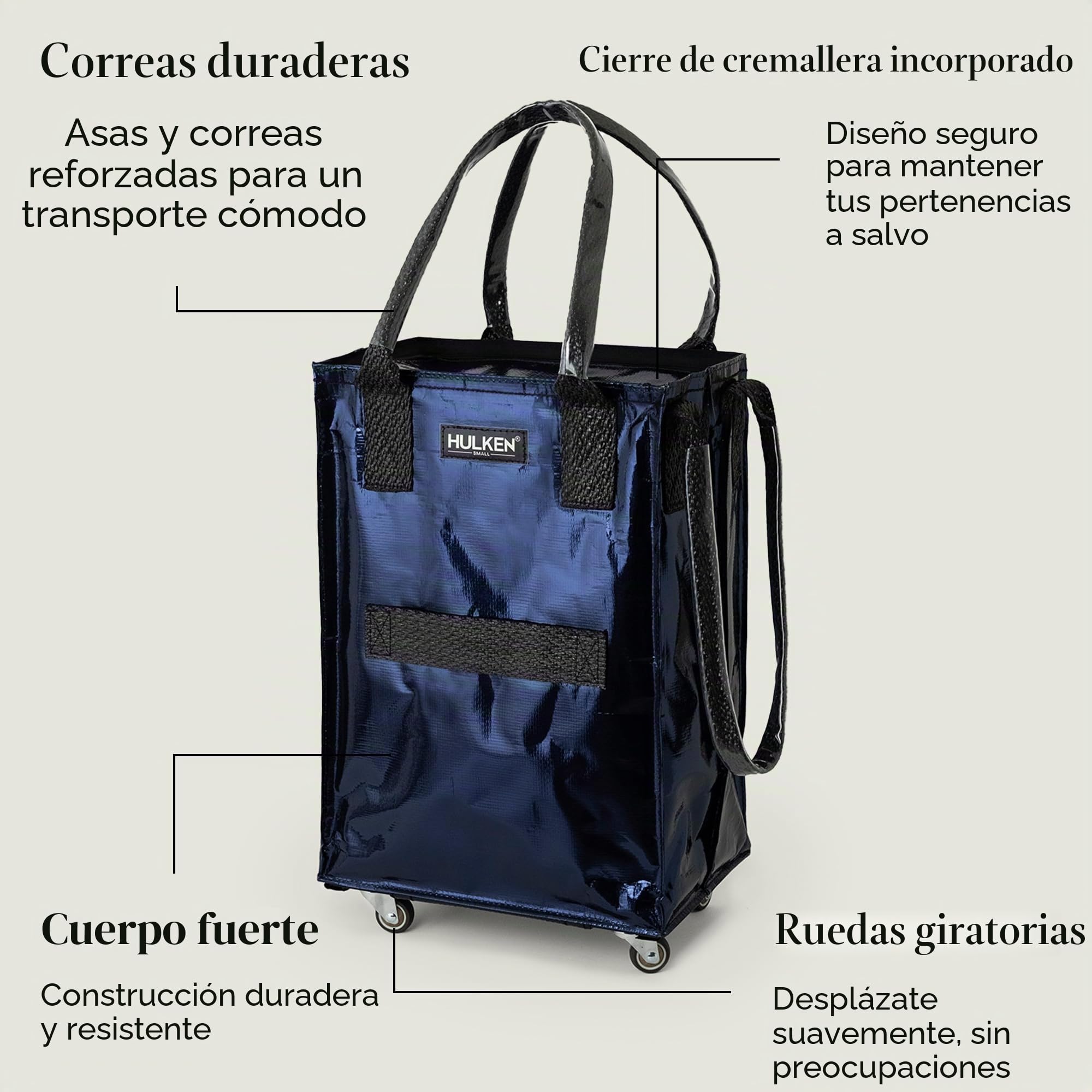 HULKEN - Bolsa reutilizable con ruedas y bolsa de la compra con ruedas - Límite de 66 libras