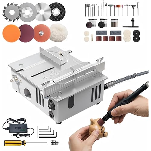 Mini Table Saw for Crafts, Multifunctional Portable Table Saws Adjustable Cutting Angle,Speed,SawDepth; Small Table Saw for Cutting, Grinding, Sanding All-in-one; Tablesaw