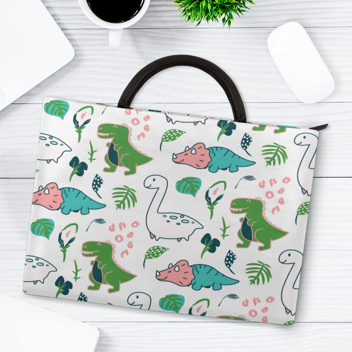 Uroczy pokrowiec na laptopa Kawaii Dino na 13-16 cali zabawny dinozaur ręka torba na laptopa teczka listonoszka torba do przenoszenia dla kobiet mężczyzn dzieci chłopców dziewcząt