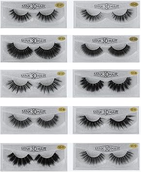 Braiton 3D Lashes 10 Pairs Faux False Eyelashes Dramatic Natural Look Fake Eyelashes Reusable Fluffy Eyelashes Soft Volume Lashes with Portable Boxes,D