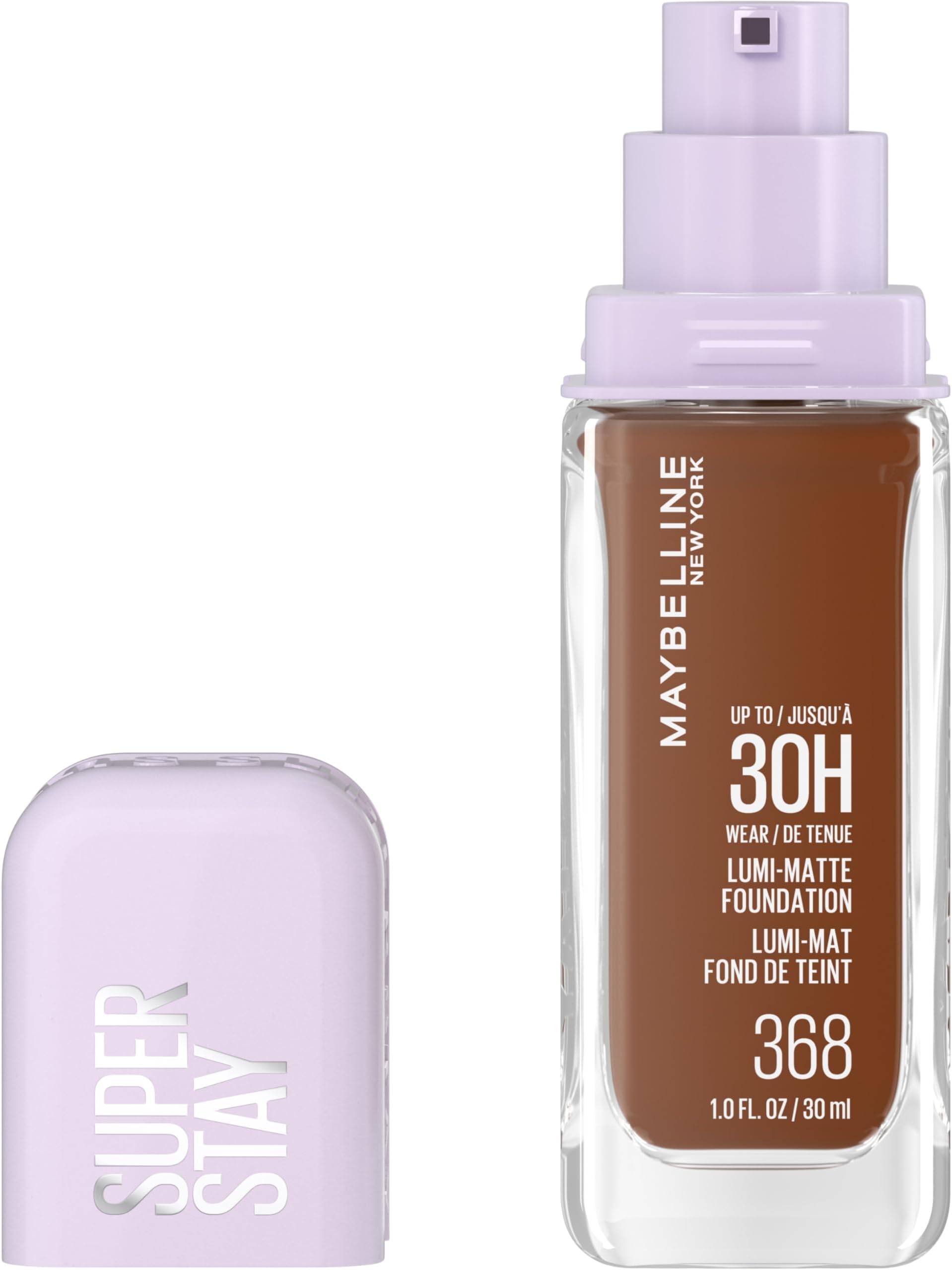Maybelline Super Stay Lumi-Matte Foundation, Lightweight and Buildable Full Coverage Foundation Makeup For Up To 30HR Wear, 368, 1 Count