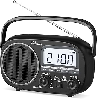 Audiocrazy Portable Radio AM FM with Bluetooth,Built-in Rechargeable Battery/Plug in Wall/4*D Cell Battery Operated, Digital Time Display, Transistor Radio for Home,Outdoor,Gift,Seniors Black