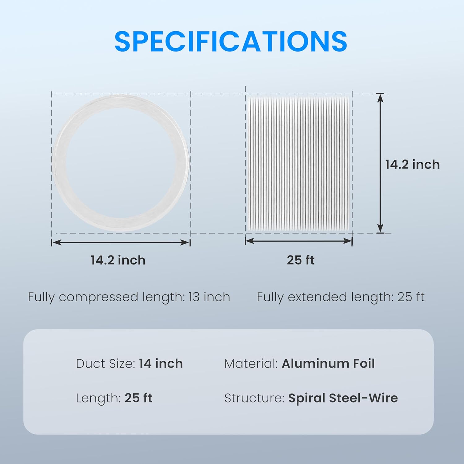Simple Deluxe 14 Inch x 25 FT Dryer Vent Hose, 3-Ply Insulated Flexible Aluminum Duct, Includes 2 Clamps for HVAC, Exhaust & Duct Fan Systems, Heavy-Duty Air Venting Ducting, Silver