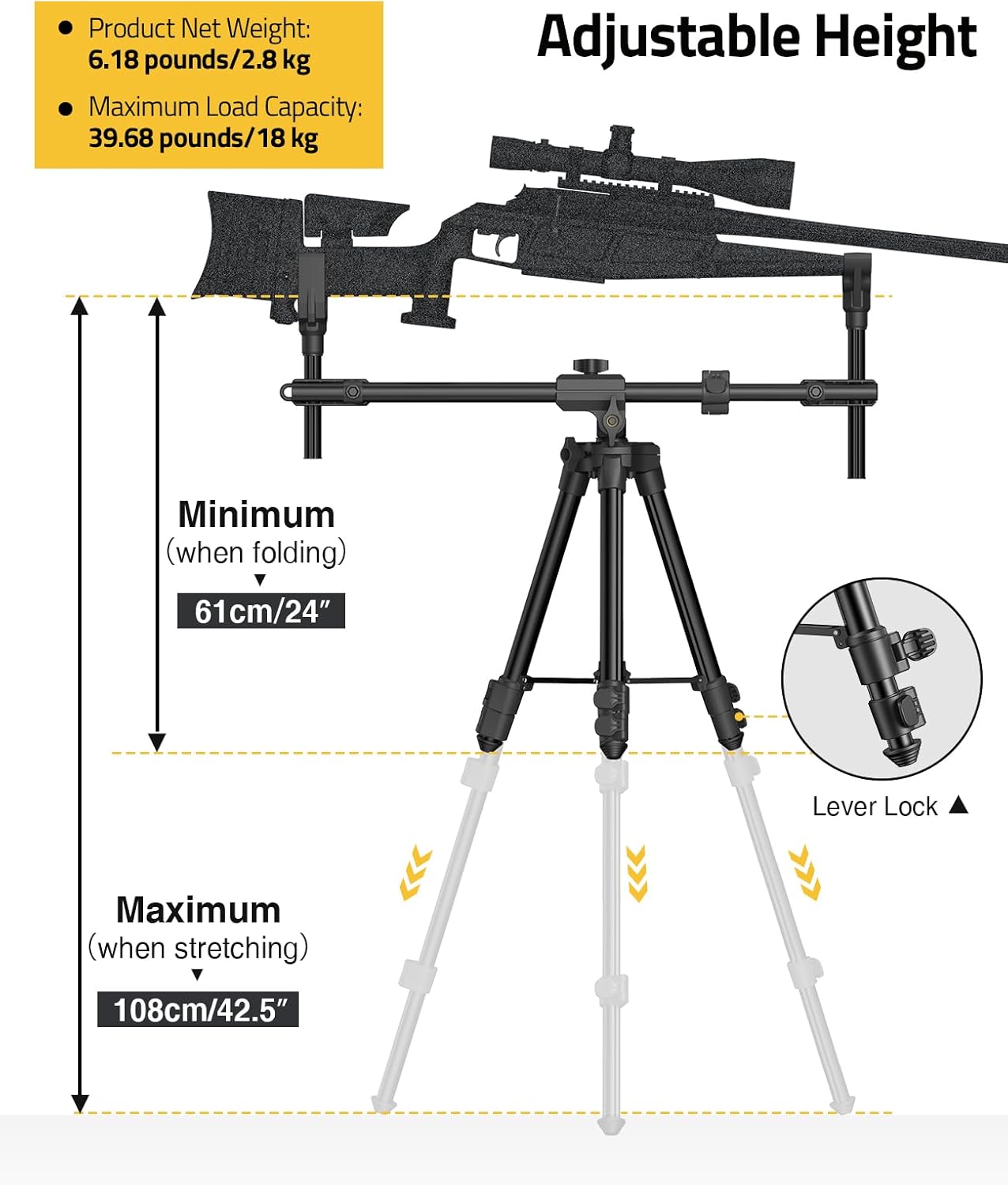 CVLIFE Hunting Rests Shooting Tripod Rifle Hunting Gun Tripod, with Dual Frame and Flexible Orientation, Provide Max Stability for Ground Blinds Shooting Outdoors - Image 3