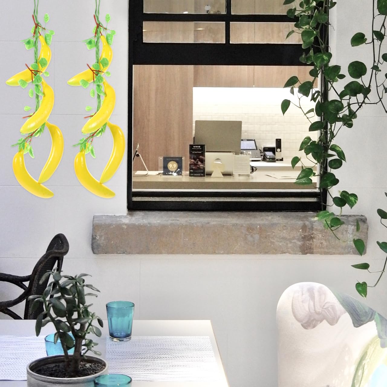 Ciieeo 5pcs Lifelike Fake Banana Strings Decor Artificial Foam Hanging Fruit Decor for Home Kitchen Realistic Banana Bunch for Farmhouse Decoration