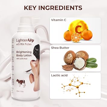 Lighten-Up Lactic Acid Lotion, 13.5 Fl oz / 400ml, AHA Body Cream, Moisturizing, Hydrating Body Lotion for Body, Knees, Armpit, Underarm, with Shea Butter, For Women and Men