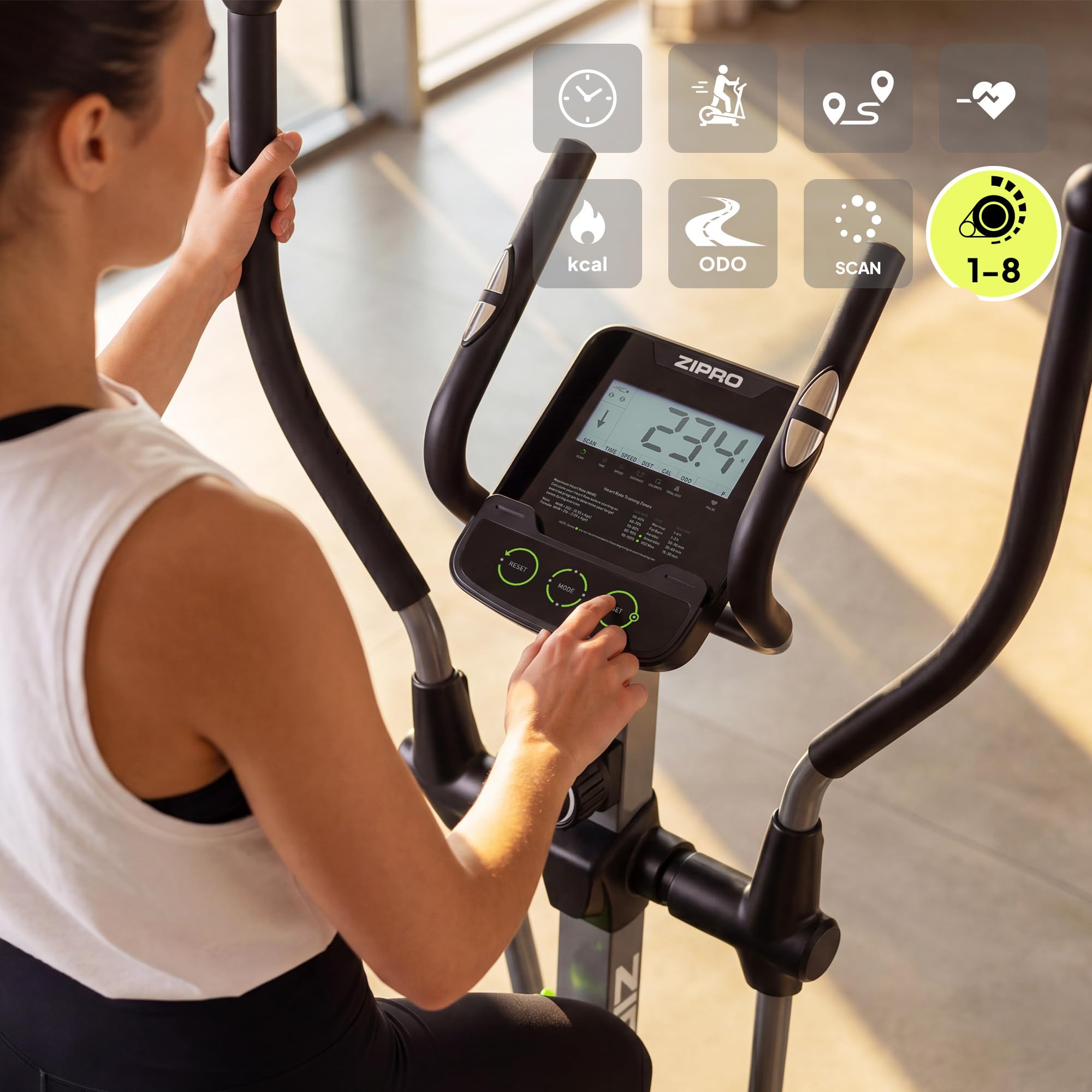 Zipro Crosstrainer Hulk, Ellipsentrainer bis zu 150 kg, Crosstrainer für Zuhause, Cardio Trainingsgerät, Exercise Machines, Heimtrainer, 8 Widerstandsstufen
