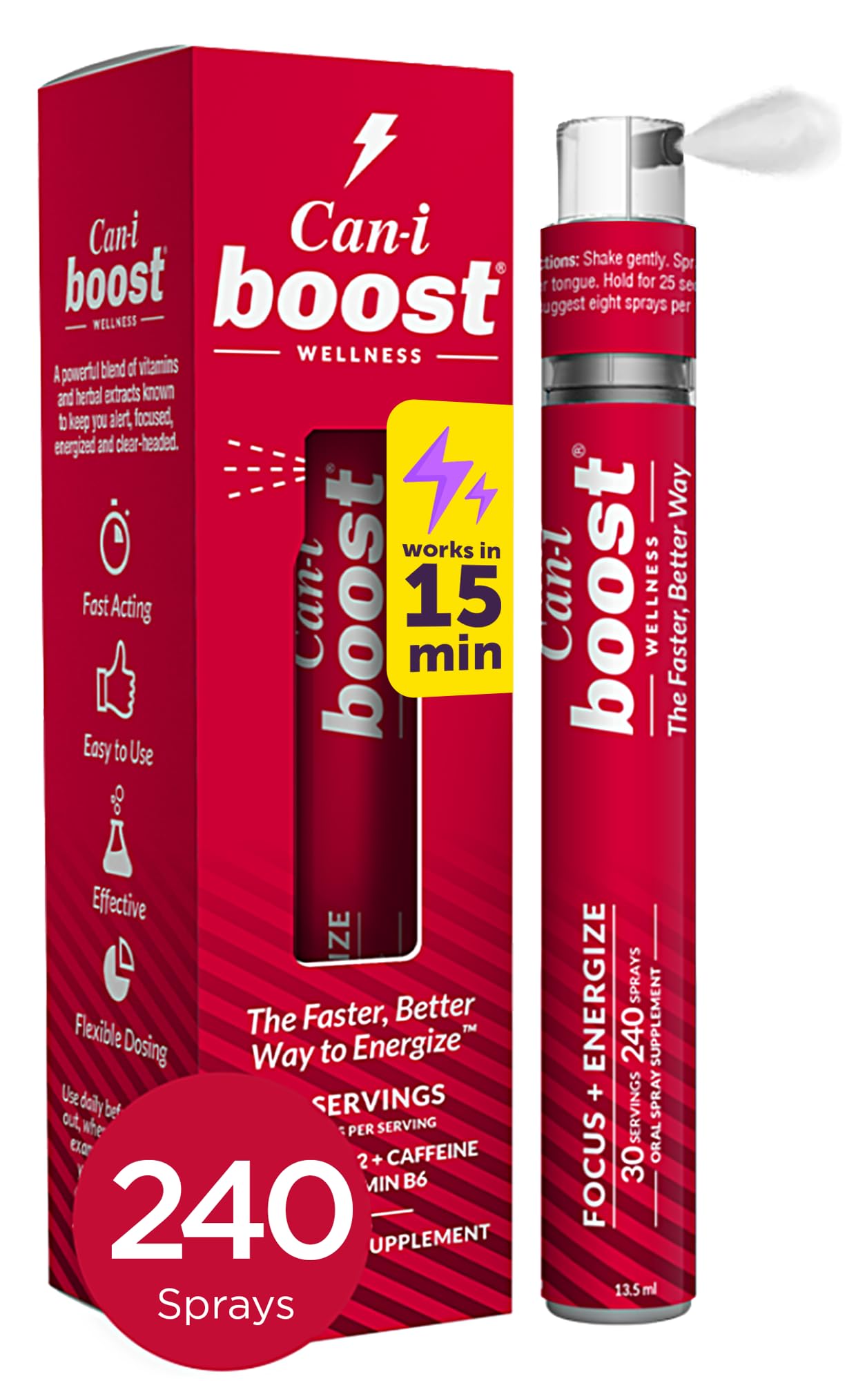 Fast Acting Mental Energy, Focus and Alertness Vitamin Spray for Men and Women, Brain Fog and Neuro Health Support with Rhodiola, Vitamin B12, B6 and Ubiquinol, 30 Servings, 240 Sprays