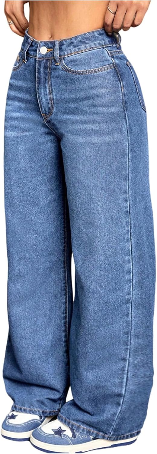 GORGLITTER Women's Wide Leg Jeans Vintage High Waisted Baggy Denim Pants with Pockets