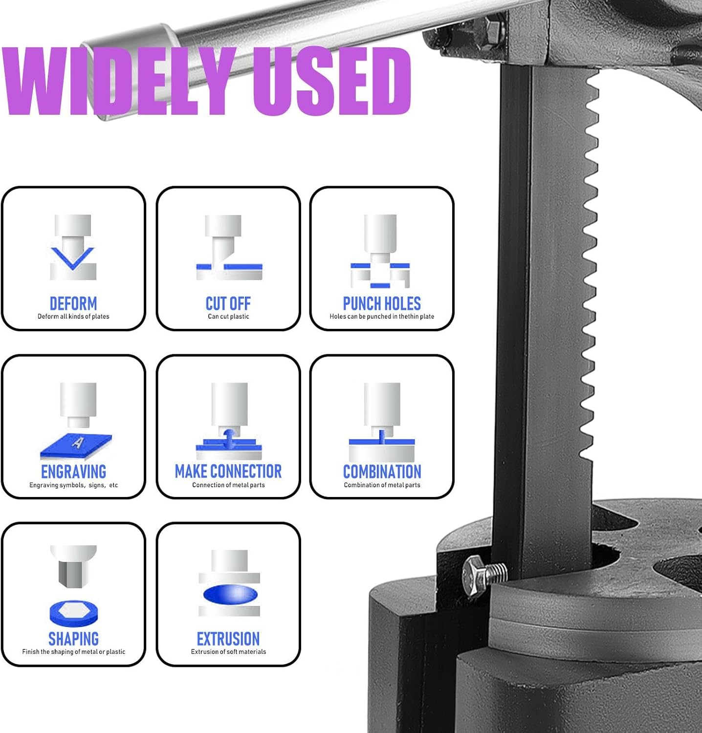 Arbor Presses, 1-Ton Capacity Manual Desktop Punch Press with 3 Drift, Cast Iron Heavy Duty Ratchet Leverage Press with Handwheel, 11.73’’ Maximum Height, for Bending, Metal Punching, Stretching
