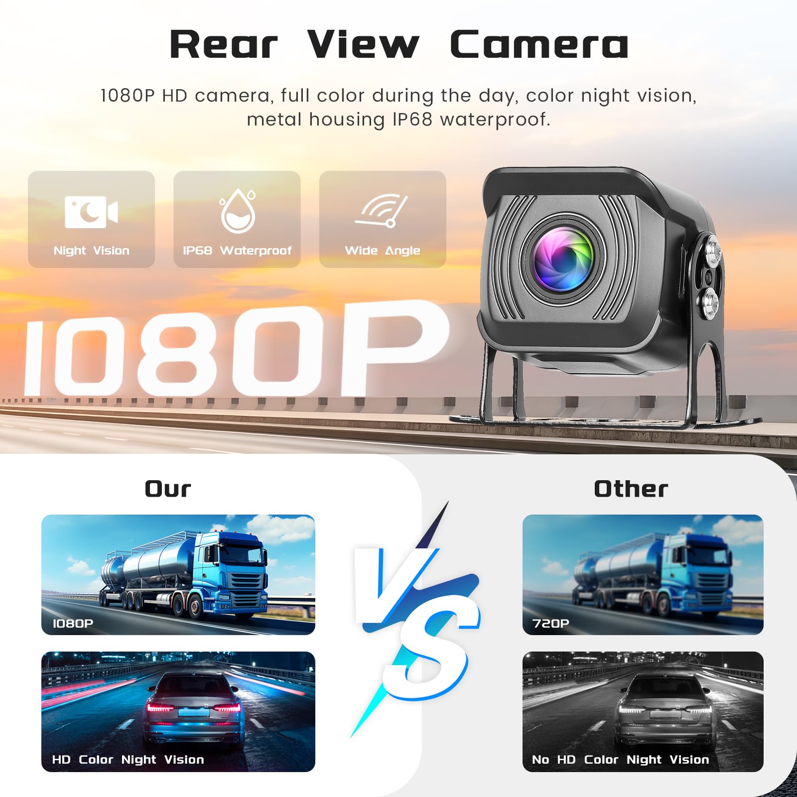 Zestaw bezprzewodowej kamery cofania z monitorem IPS 10,1", kompatybilna z 4 kamerami 1080P / 720P, wspomaganie parkowania BSD, IP68, noktowizor, do ciężarówek, przyczep, samochodów kempingowych, 12 V