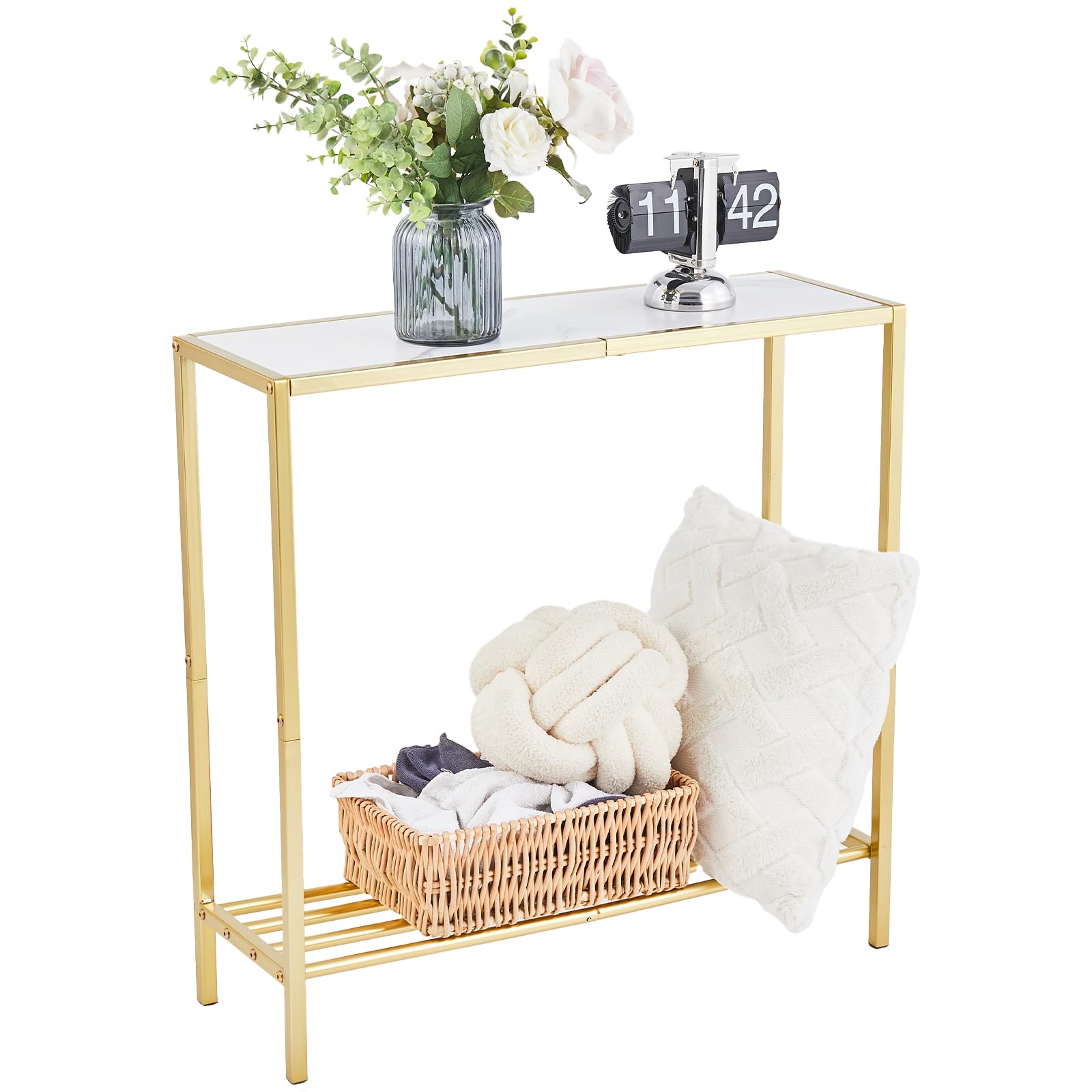 Wimarsbon 29.5" Sofa Tables, Narrow Console Table, 2 Tier Thin Sofa Table, Small Entryway Table with Shelf, Side Display Stand, Metal Frame Sturdy for Hallway, Living Room