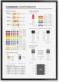 Circuit Elements Print for Electronic Engineers, Printed Circuit Boards Reference Poster with Common Components
