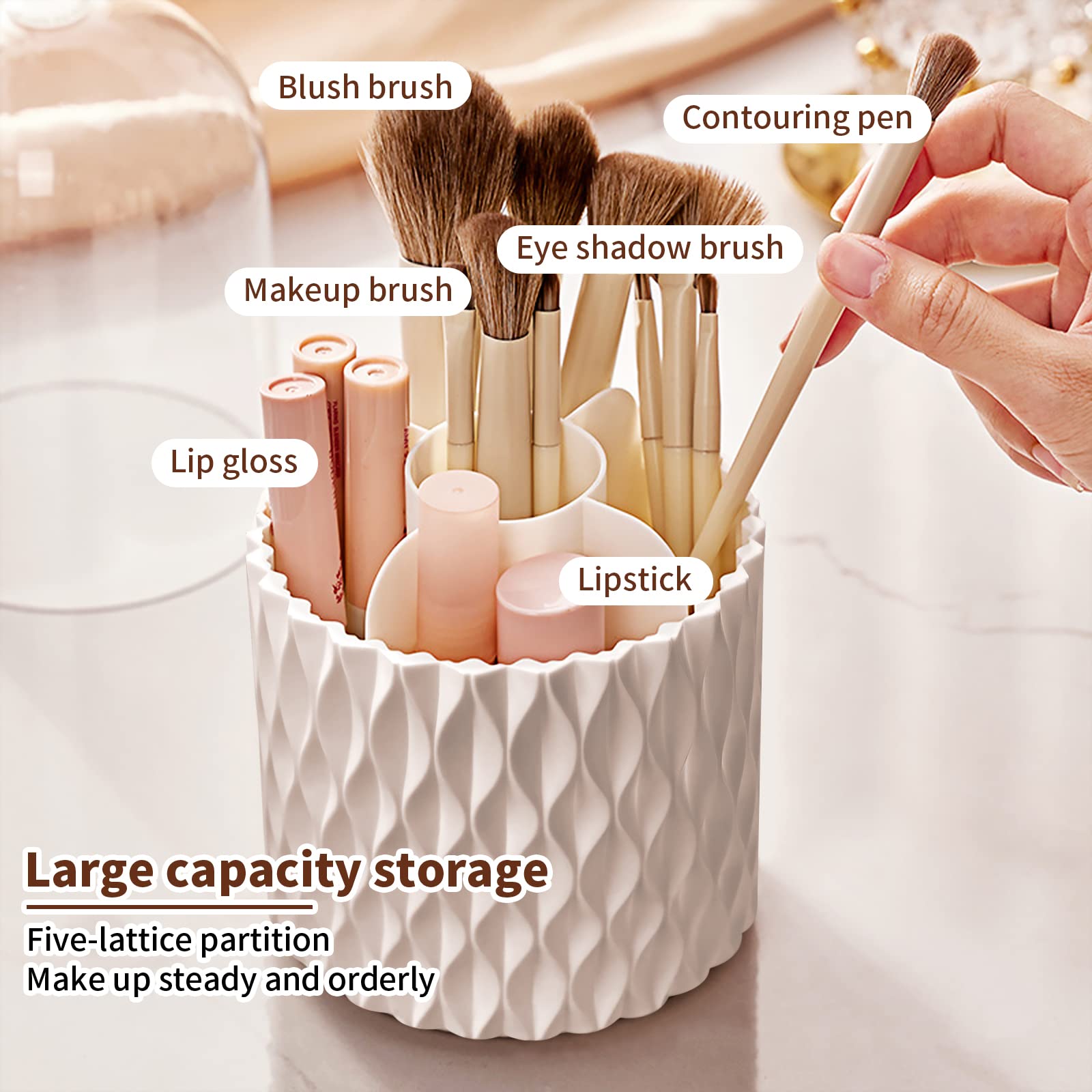 Organizer Per Pennelli Trucco Girevole 360° – Verde Scuro, 5 Scomparti, Portapenne Da Scrivania E Porta Cosmetici