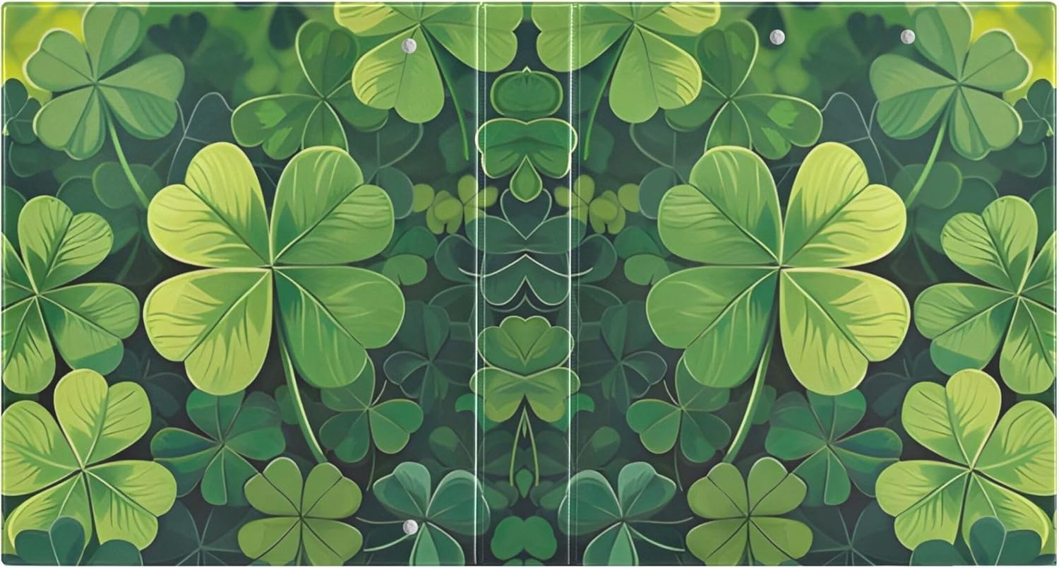 St. Patrick's Day Shamrock 3 Ring Binders, 1.5” Round Ring Binders with Clipboard - Letter Size, 3 Interior PVC Clear Pockets & Anti-Slip Clip for Office School Supplies, 2PCS