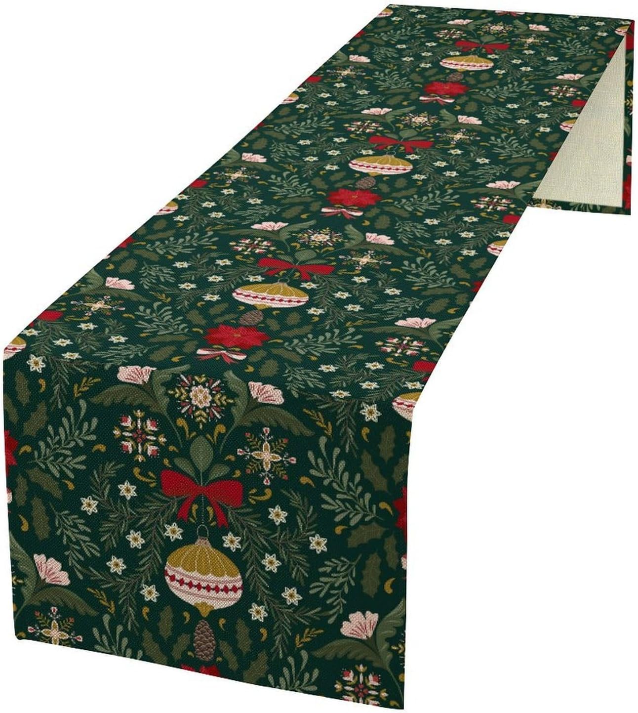 Green Christmas Tree Table Runner William Morris Plants Flowers Birds Farmhouse Coffee Table Mantel Dining Indoor Outdoor Kitchen Wedding Holiday Camping Decoration 13×120in