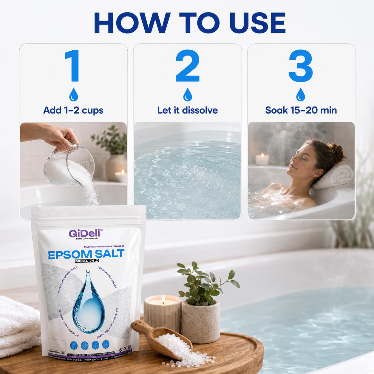 GiDeli Epsom sale da bagno Sale Epsom, solfato di magnesio puro eptahidrato, qualità farmaceutica (20 kg)