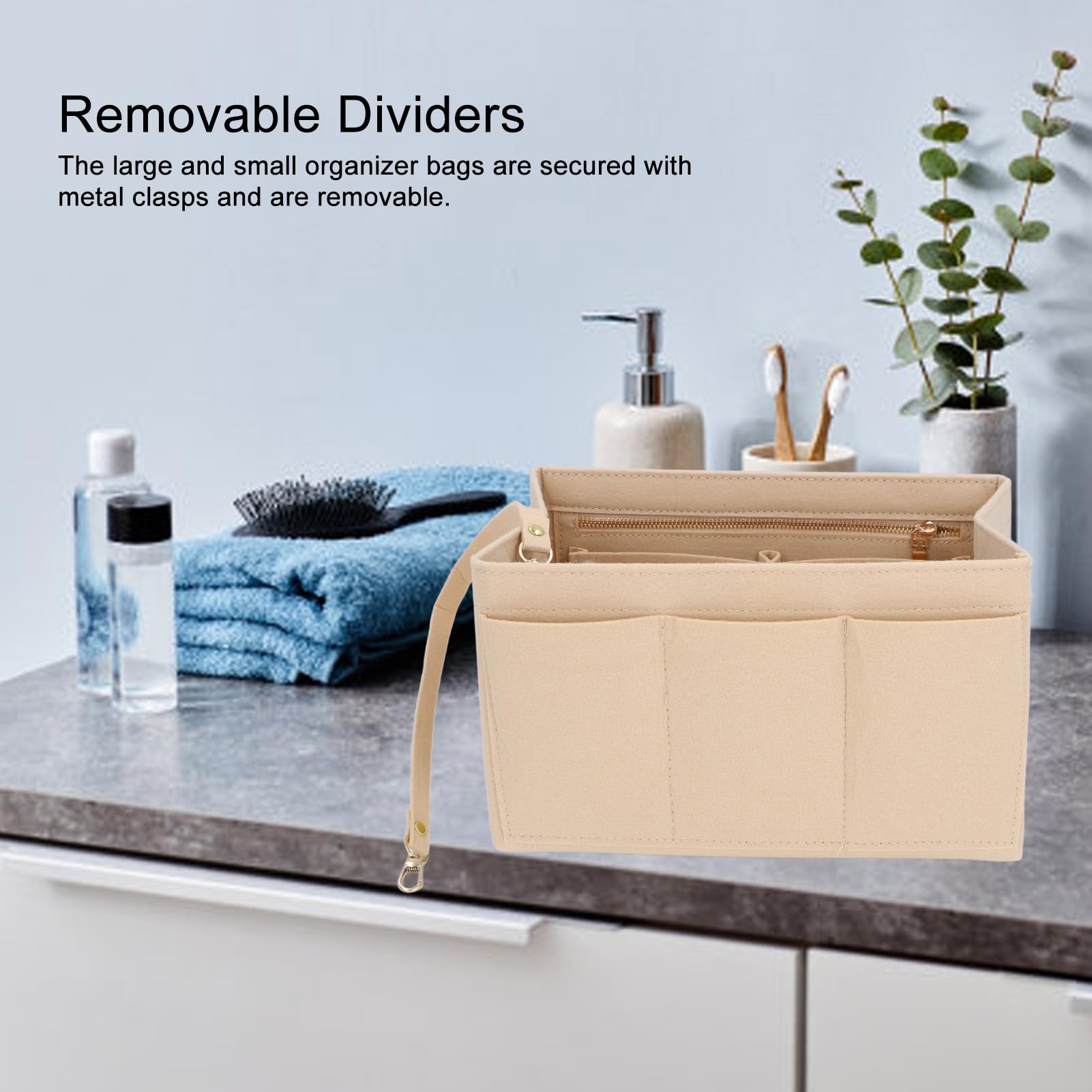 Large Capacity Felt Organizer Insert, Versatile Travel Divider Storage Handbag for Cosmetic and Desktop Storage