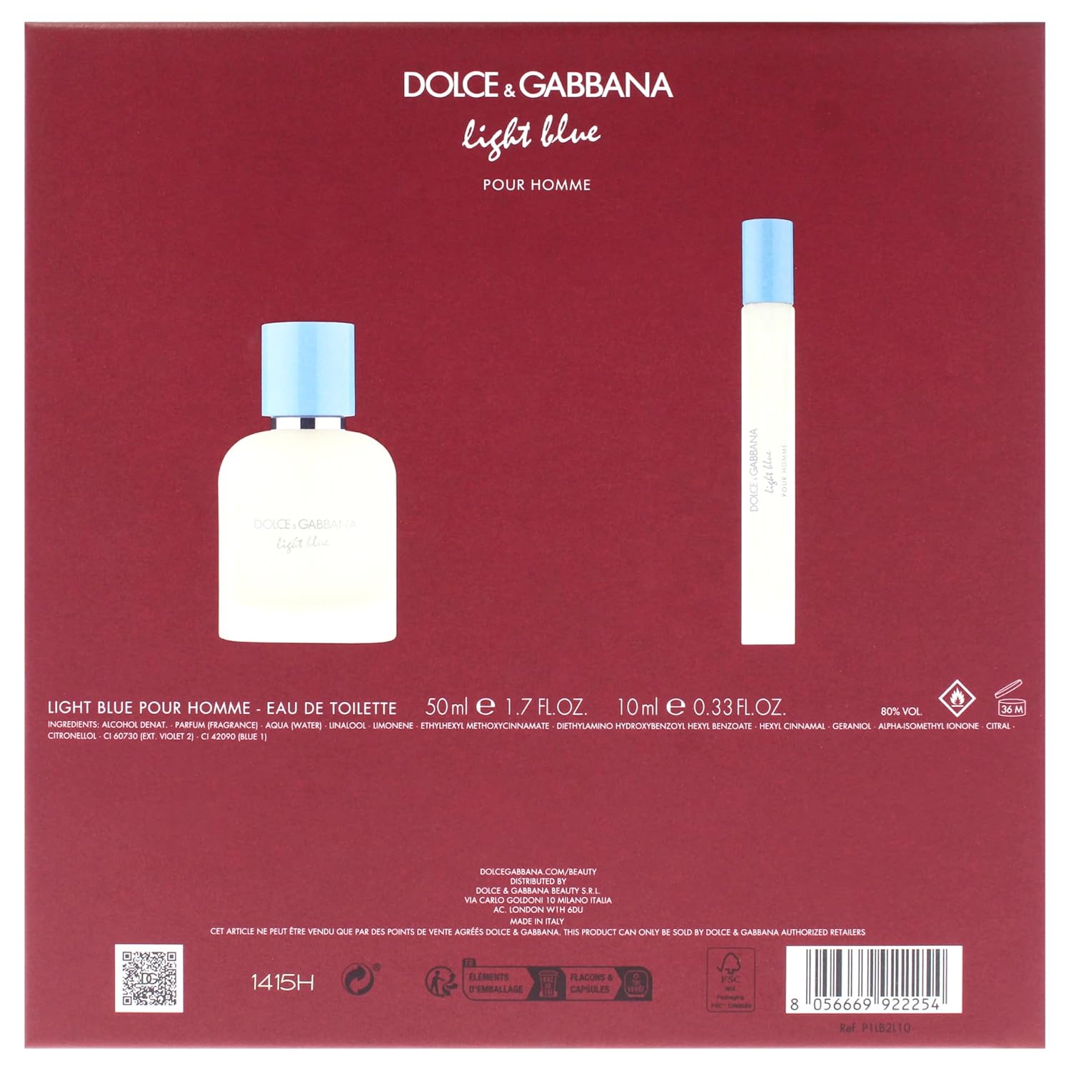 Dolce & Gabbana Light Blue Pour Homme Eau de Toilette 50ml Gift Set (Contains 50ml EDT and 10ml Travel Spray)