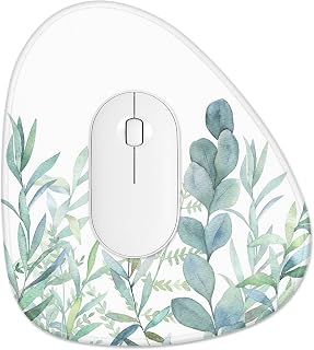 Rimilak Mouse Pad, Irregular Mouse Mat 8.9 x 9.8 Inch , Waterproof Mousepad with Stitched Edges and Non-Slip Base for Laptop Computer Wireless Mouse Women Men Office Gaming, Green Leaves