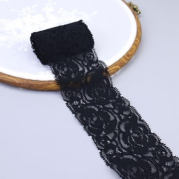 Black Elastic Lace Trim Floral Stretch Lace Ribbon for Sewing Crafts Decorating