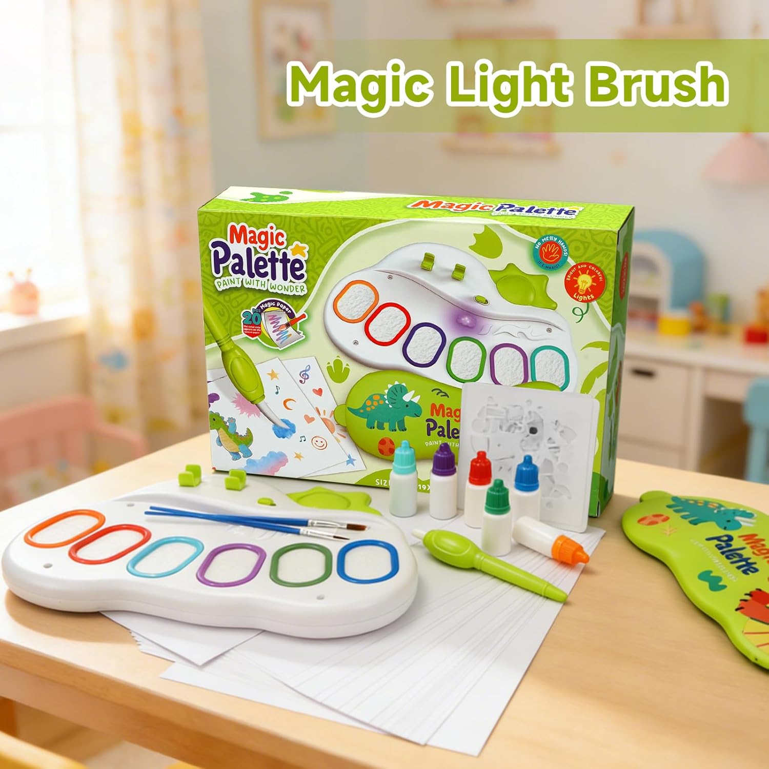 WpQOzzlP Markers for Kids,Kids Paint Brushes,Magic Light Brush,Paint Set Without Stain,Easter Gifts for Kids,Toys for Girls,Bluey Toys for Kids Ages 3-5,Gift Pattern Hollow Mold