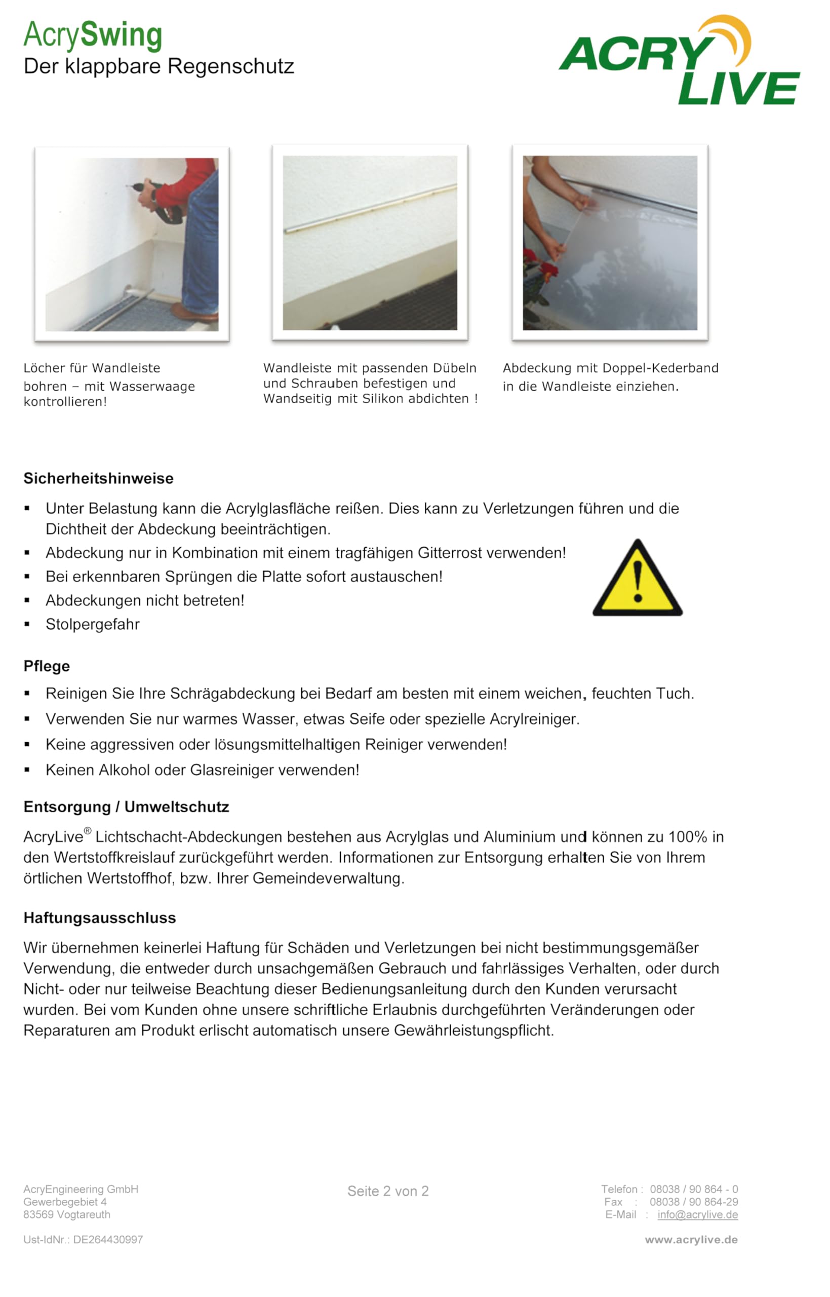 Lichtschachtabdeckung/Kellerschachtabdeckung/Regenschutz aus Acrylglas aufklappbar AcrySwing 110x50