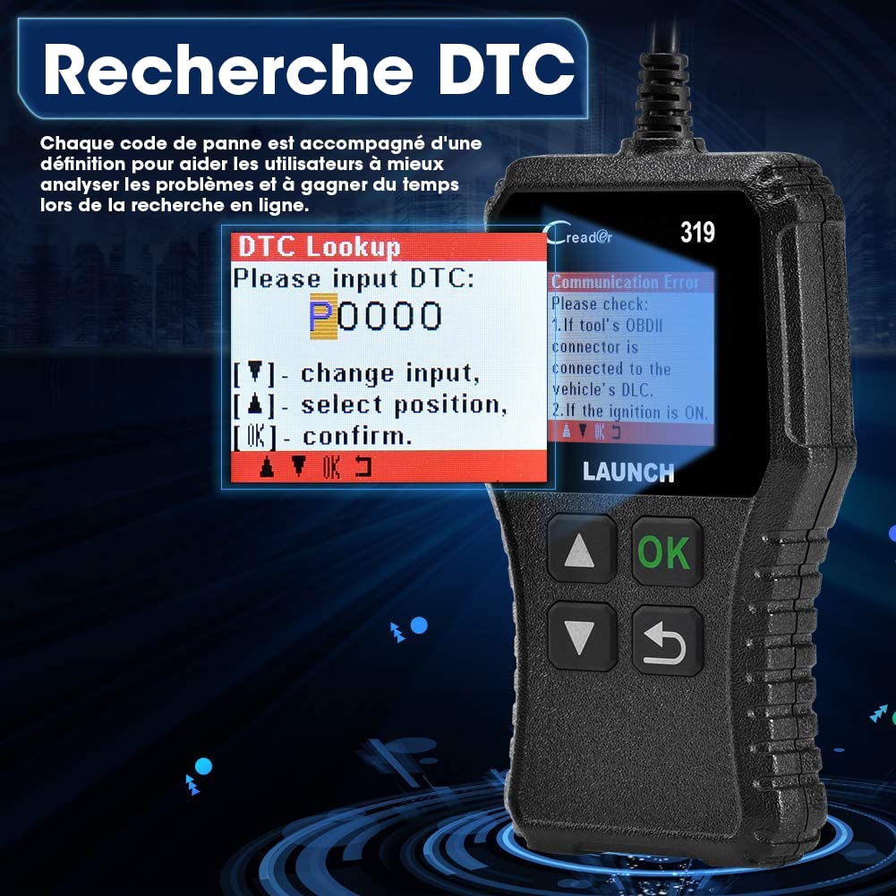 Launch CR319 OBD2 Lecteur de Code d’Erreur du Moteur avec Test d'EVAP / du Sonde O2, Outil de Diagnostic Auto avec Recherche DTC pour Effacer le Voyant MIL du Moteur