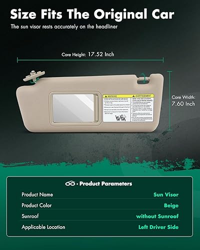 Miniatura 308 de SCITOO Visera solar para automóvil con espejo apto para 2010-2015 para CX-9 gris con techo solar (lado izquierdo del conductor)