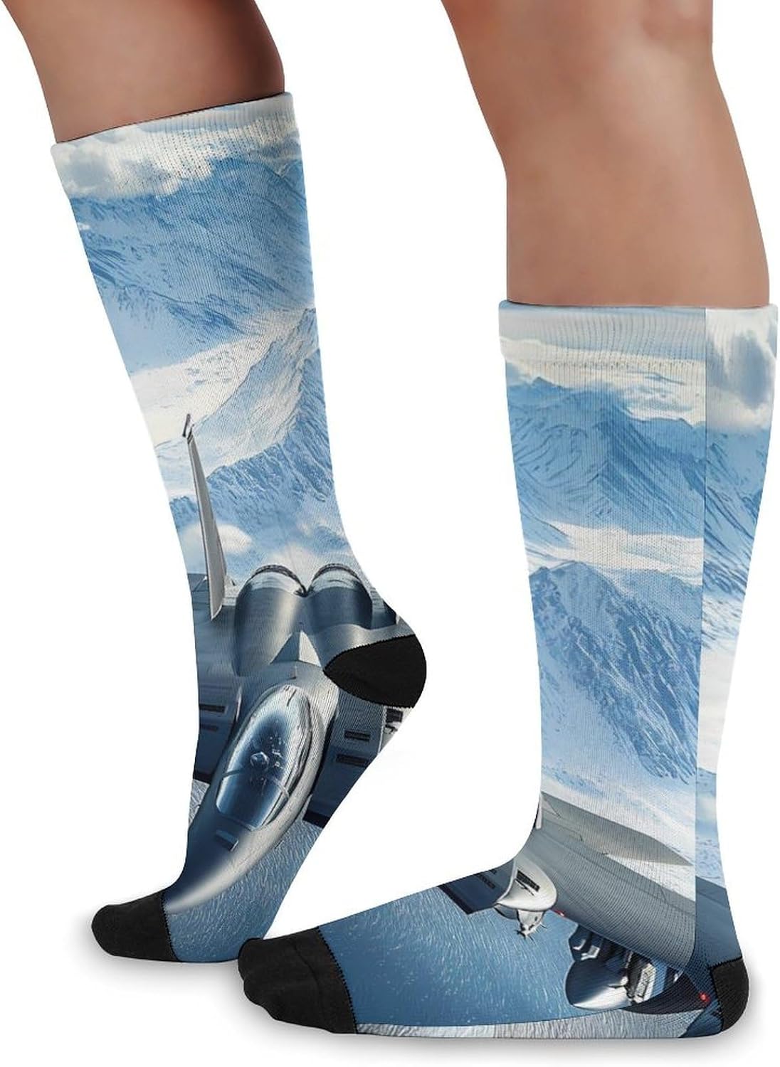 Aircraft Fighter Jet F-15 Ea-gles Flying Knee High Socks Athletic Long Stockings Sport Casual Crew Tube Sock Boot 46cm