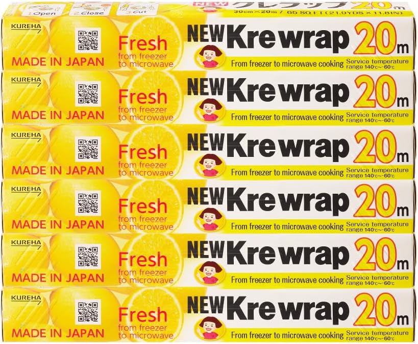 KUREHA Krewrap Plastic Cling Wrap, Pack of 6, 65 sq ft. Per Roll, Clear