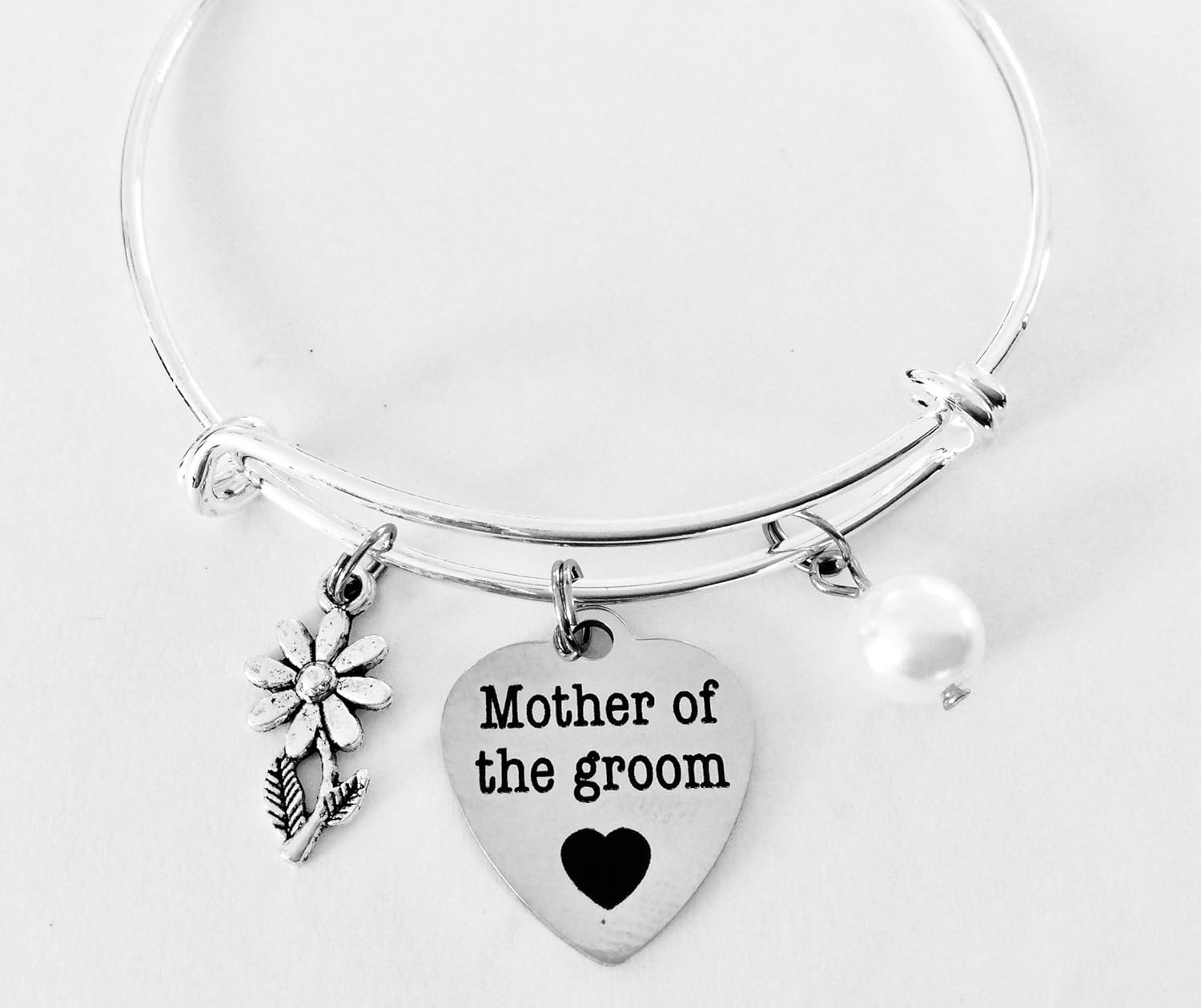 Mother of the Groom Jewelry Adjustable Bracelet Expandable Silver Charm Bangle Wedding One Size Fits All Gift Custom Options Available - Image 7