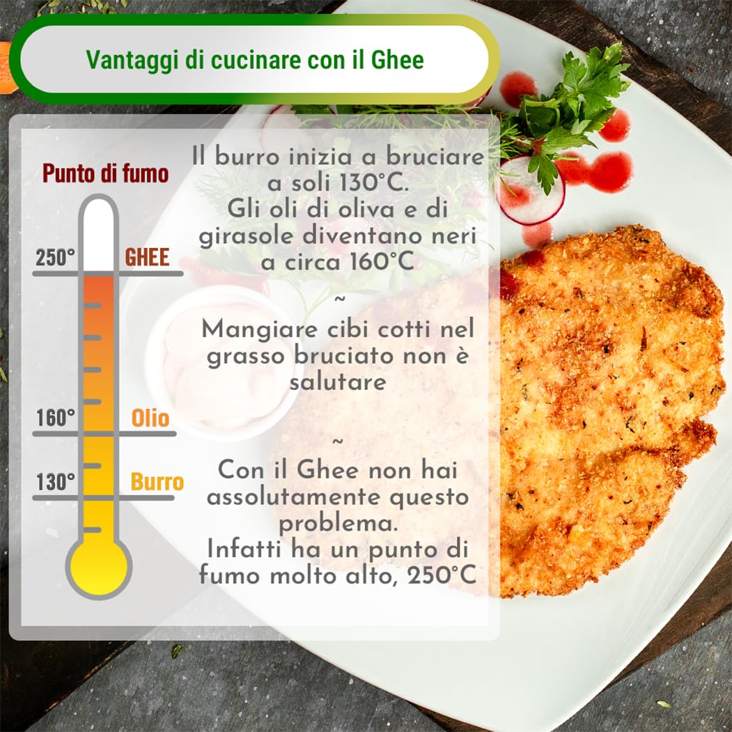 Exponatura Ghee biologico - burro chiarificato secondo l’antica ricetta Ayurvedica - solo da latte di mucche al pascolo - senza lattosio estremamente digeribile - Ghi (500 g)