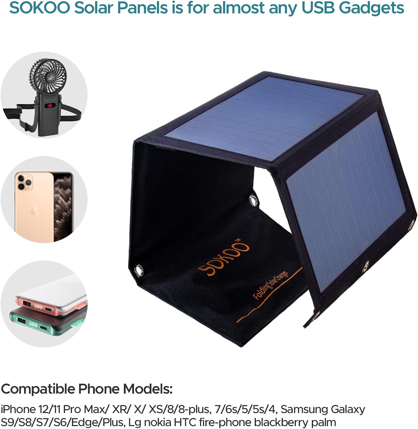 Black Friday - 40% OFF SOKOO Solar Panel, 22W 2 USB Ports Solar Phone Charger(5V/2.4A) with 3 High-Efficiency Foldable Solar Panels,Portable Solar Panel Charger for Cell Phone, iPhone 13/12/11/X-5, iPad, Samsung LG