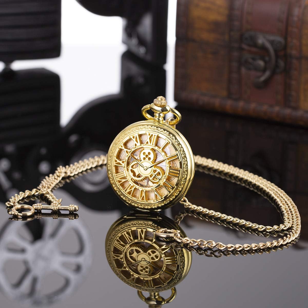 SIBOSUN Pocket Watch Chain Double Albert T-Bar Antique 29 Inch Chains Bronze Vest Waistcoat