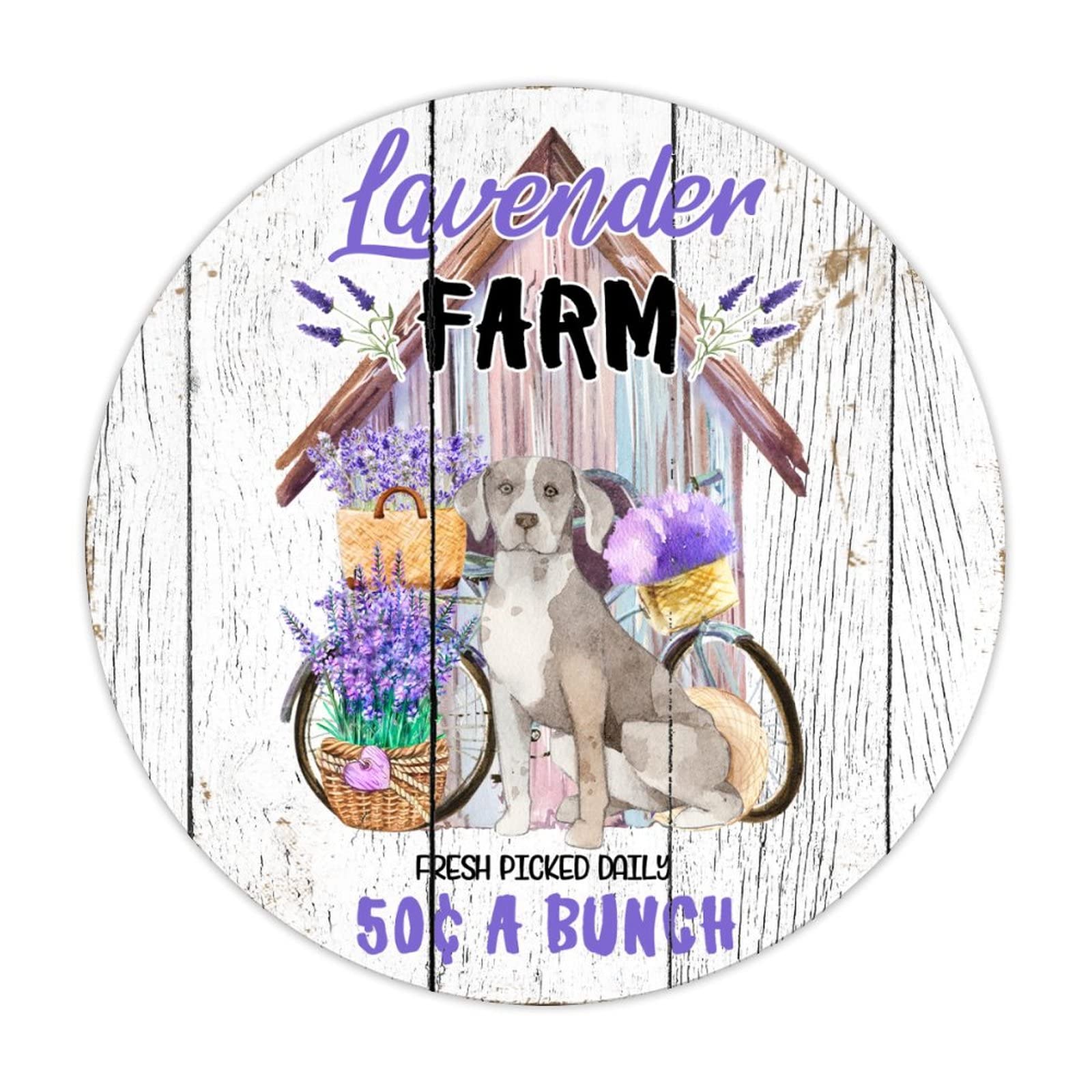 ENEDNATE Rustic Aluminum Sign Dog Lavender Farm Sign Farmhouse Lavender Kitchen Wall Art Tin Metal Sign Retro Home Kitchen Room Wall Door Hanger Decor Sign 12x12 inch Round