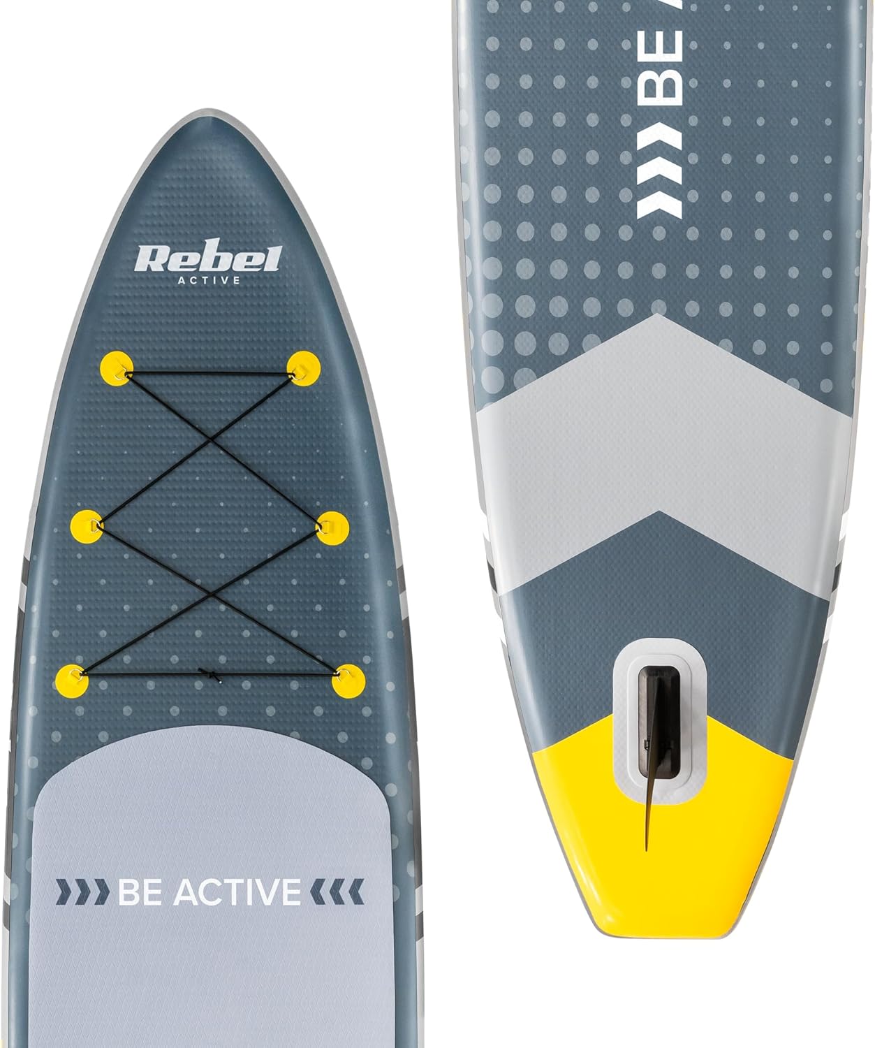 Bag view of the SUP board showing the fin box and installed fin