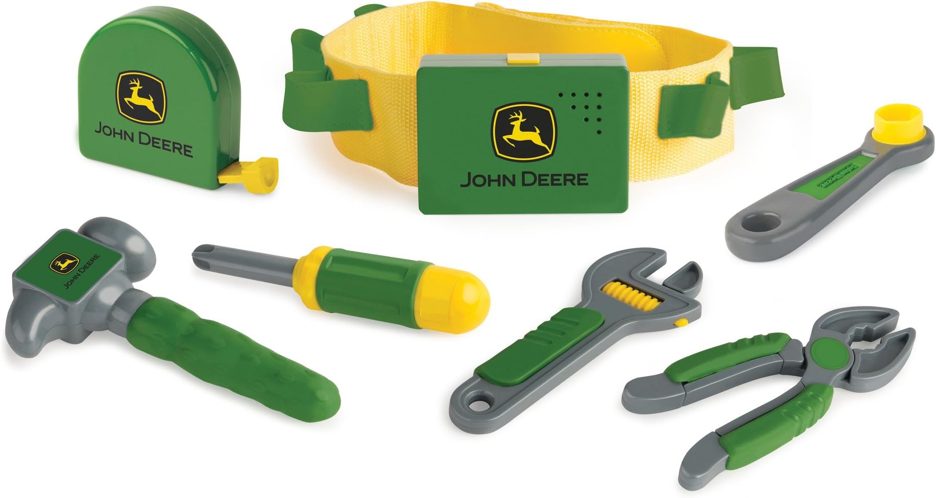 John Deere Deluxe Talking Toolbelt - 7-Piece Kids Tool Set - Interactive Construction Toys - Interactive Toddler Tools Playset - Green - 7 Count - Preschool Toys Ages 2 Years and Up