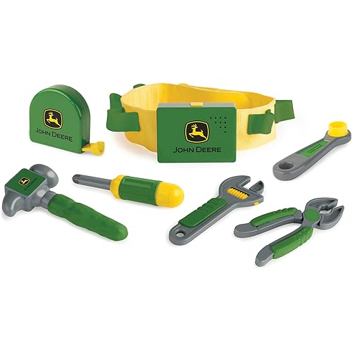 John Deere Deluxe Talking Toolbelt - 7-Piece Kids Tool Set - Interactive Construction Toys - Interactive Toddler Tools Playset - Green - 7 Count - Preschool Toys Ages 2 Years and Up