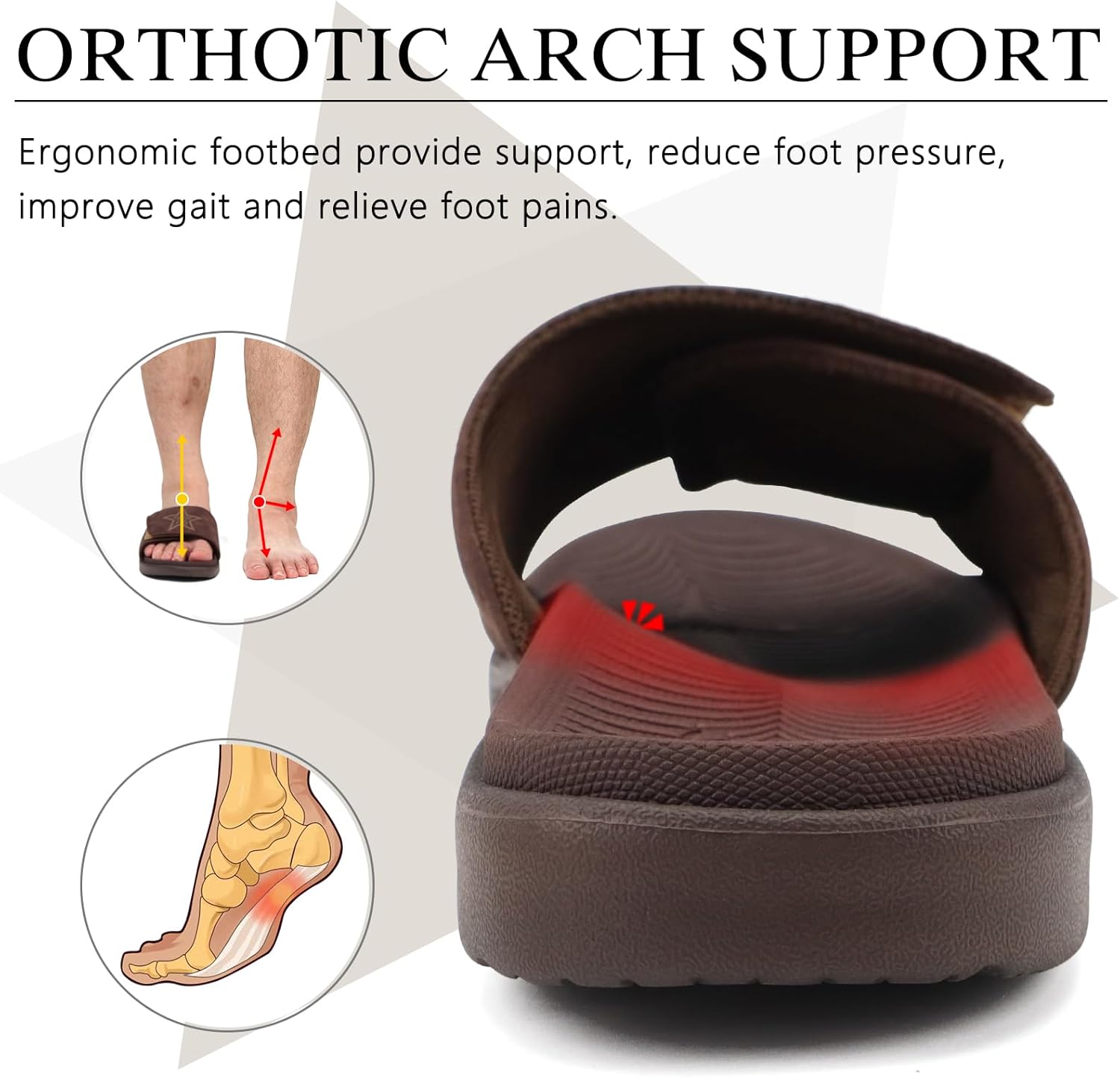 KuaiLu Mens Slides Soft Cushion Sport Sandals with Plantar Fasciitis Arch Support Adjustable Open Toe Summer Slippers Slip on Indoor Outdoor Size 7-15 - Image 4