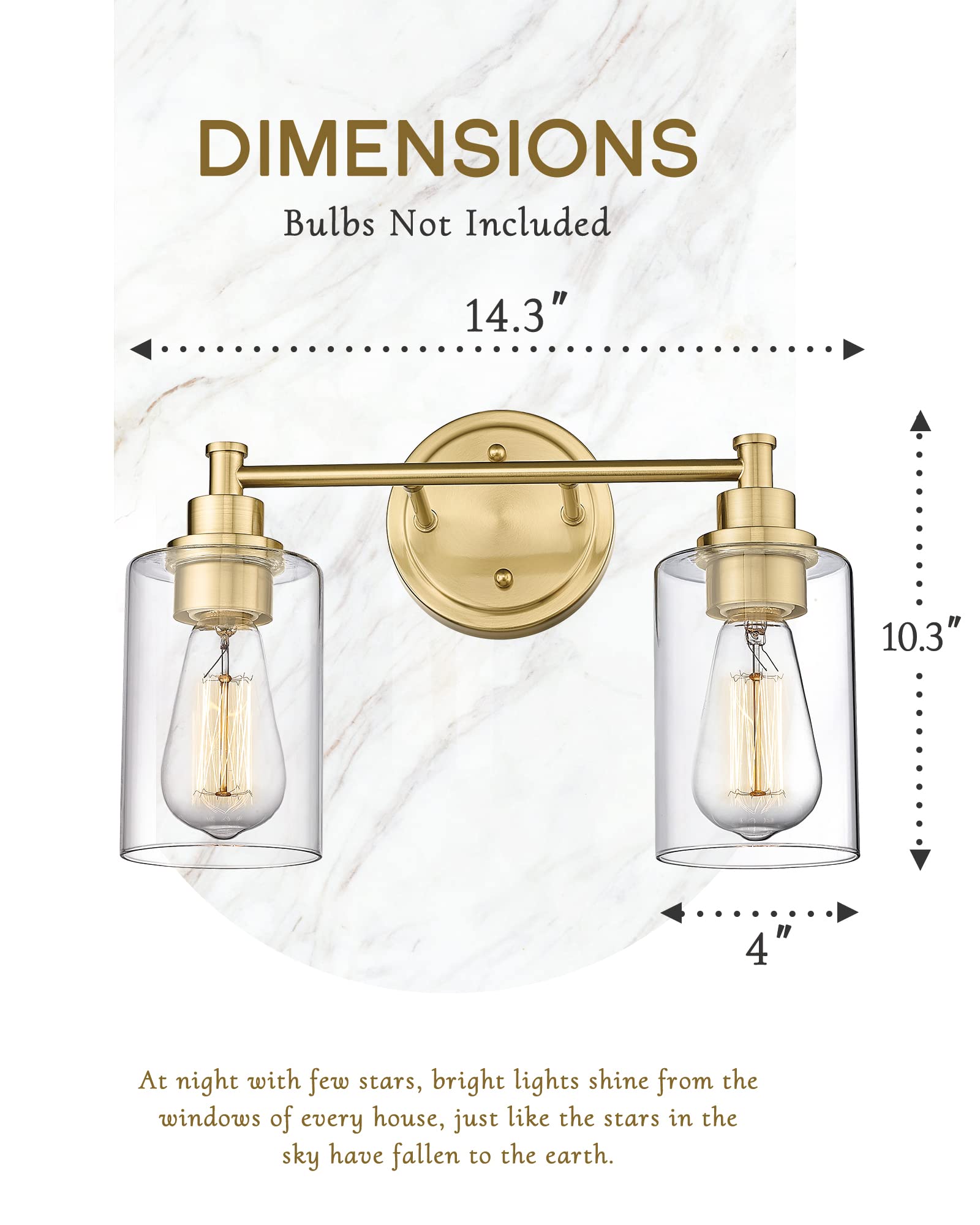 FEMILA Champagne Gold Vanity Light, 2-Light Bathroom Light fixtures, Modern Wall Sconce Bathroom Lighting with Claer Glass Shade, 4FYC56B-2W BG