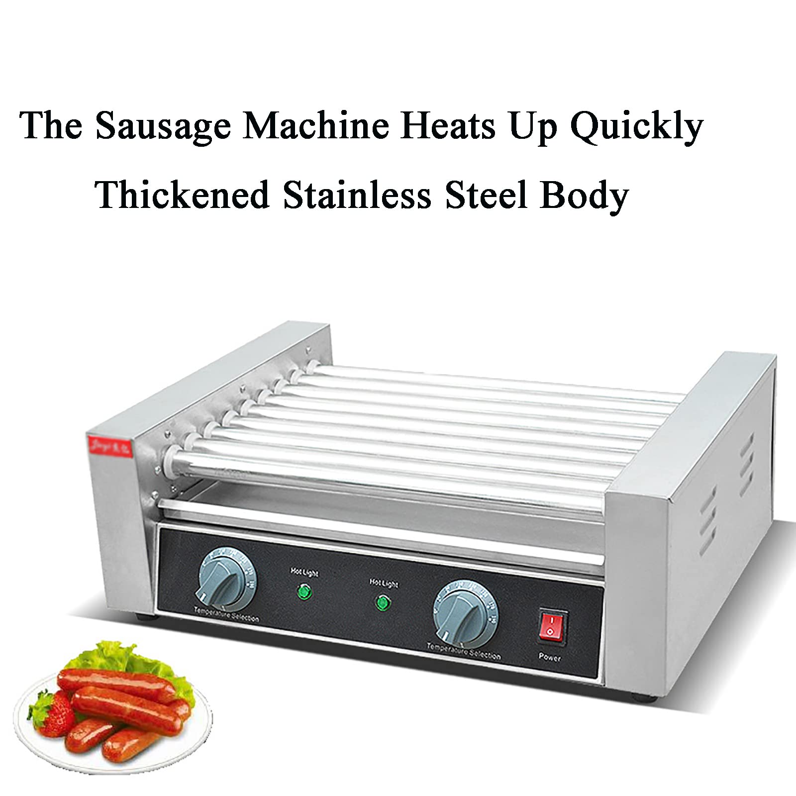 Dntum Stainless Steel Hot Dog Roller Machine, Commercial Sausage Grill Cooker Machine, 50-190° Temperature Control, with Oil Pan, for Food Street, Snack Bar, Restaurant